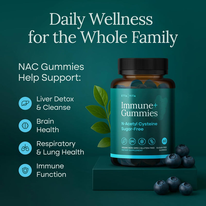 [Australia] - World's First Sugar-Free NAC Gummies, N-Acetyl Cysteine Supplement (MCT-Oil Coated for Absorption) NAC Supplement for Respiratory Health, Liver Detox & Cleanse, Kidney, Antioxidant Support, Vegan 60ct NAC Detox 