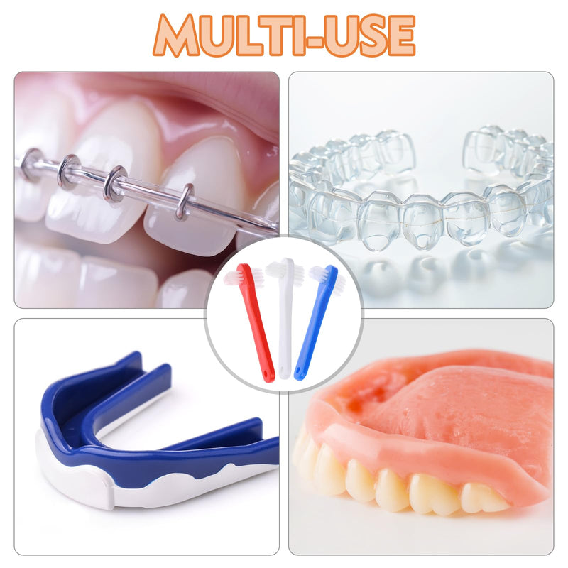 [Australia] - 6 Pack Portable Denture Brush, Dual Headed Firm Hard Bristle Denture Toothbrush, Dentures Brushes for Cleaning Dentures, False Teeth, Clear Braces and Mouth Guards 