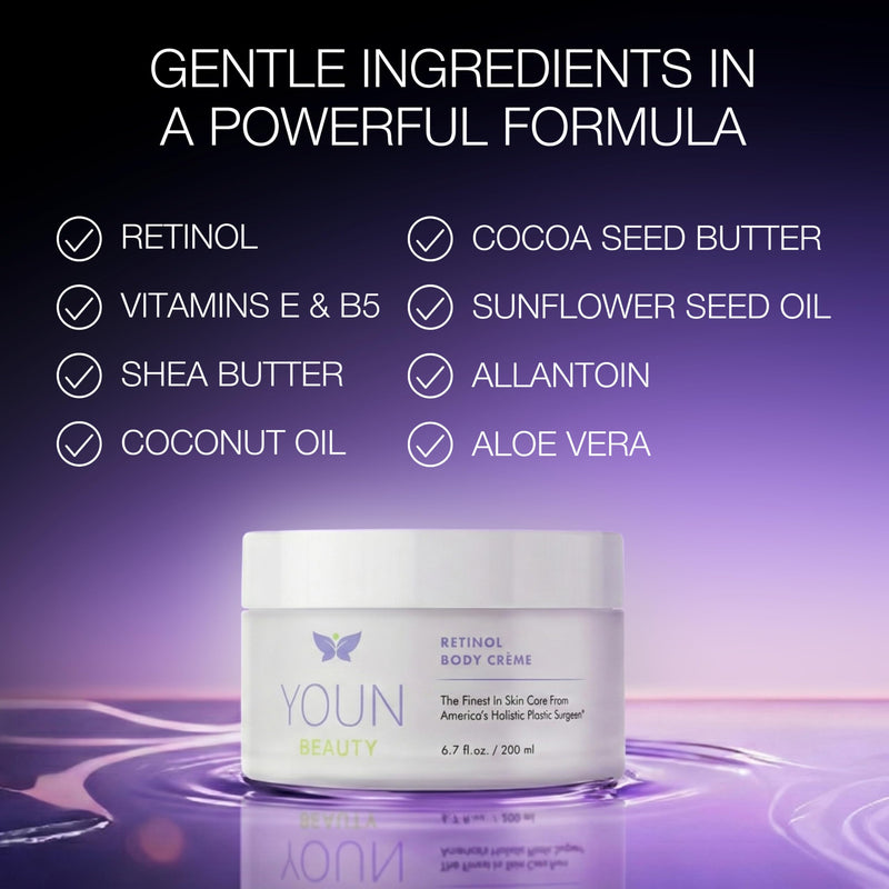 YOUN Beauty Retinol Body Creme by Dr. Anthony Youn | Firming & Hydrating Retinol Lotion for Body with Vitamin E, B5, Shea Butter, Sunflower & Coconut Oil | Smooths, Moisturizes & Renews Skin Texture