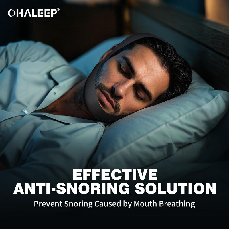 [Australia] - OHELEEP Anti Snore Chin Strap for CPAP Users, Snore Stopper Adjustable, Chin Strap for Sleeping Comfortable Stop Snoring Solution, Anti Snoring Devices Breathable and Reusable, Black, M 1 