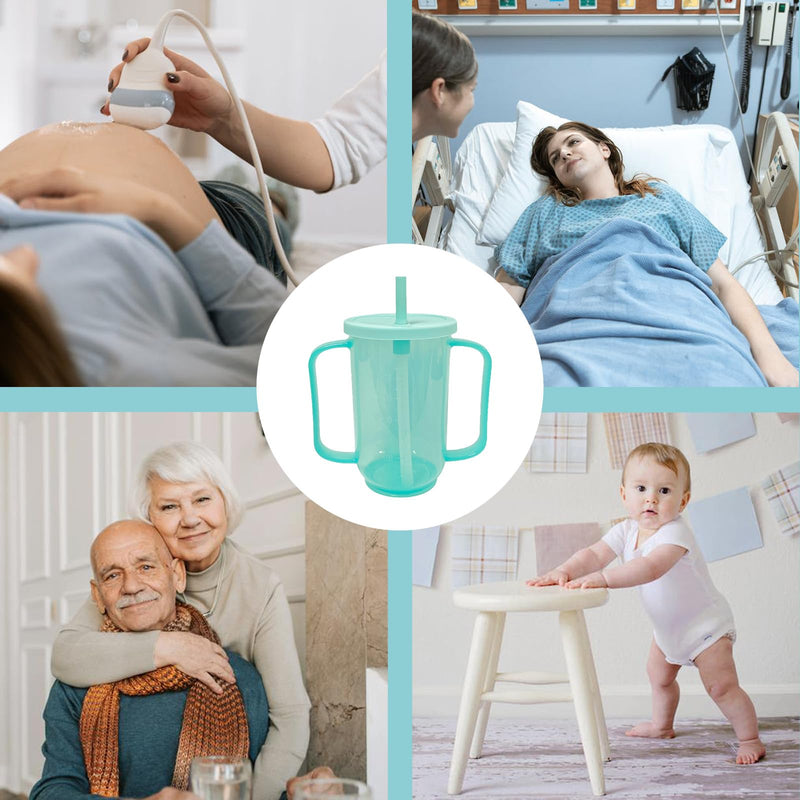 [Australia] - 2 Pack Adult Sippy Cups for Elderly 12oz No Spill Cup for Adults Dysphagia Cups with 2 Handles Straw for Disabled Patients Limited Mobility Green 