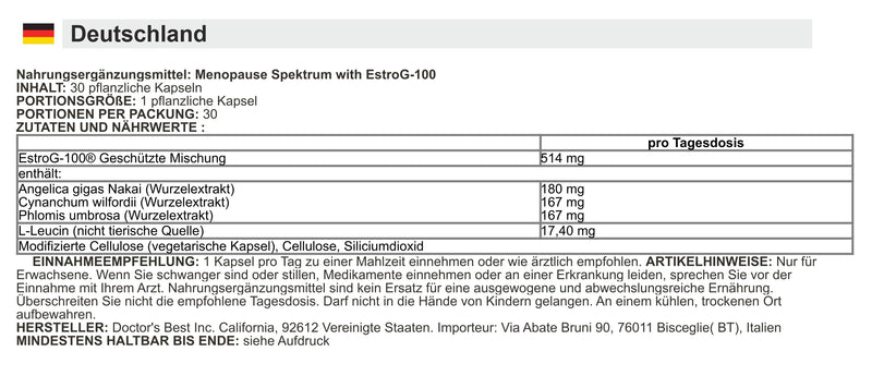 [Australia] - Doctor's Best - Menopause Spectrum with EstroG-100 | Natural Menopause Support - 30 Capsules 