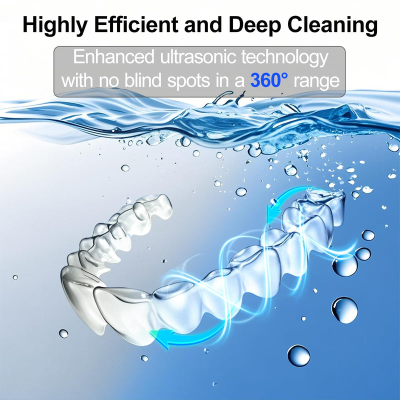 [Australia] - Ultrasonic Retainer Cleaner Machine Ultrasonic Jewelry Cleaner Waterproof for Invisalign Portable Dental Cleaner with Timer 3-Mode Clean Pod,Mouth Guard,Aligner,Denture,Silver,Rings,Platinum,Diamond Black 