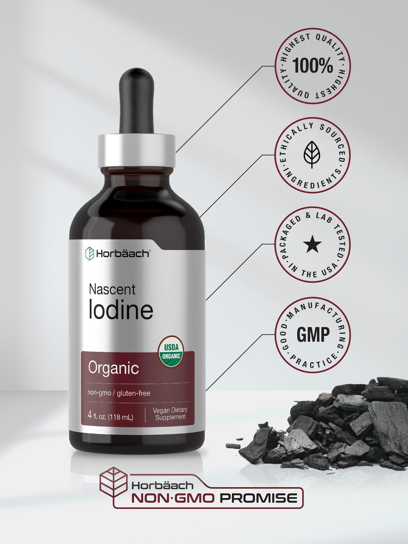 Horbäach Nascent Iodine | 325mcg | 4oz | Organic Liquid Supplement | Vegan, Non-GMO & Gluten Free Vitamin