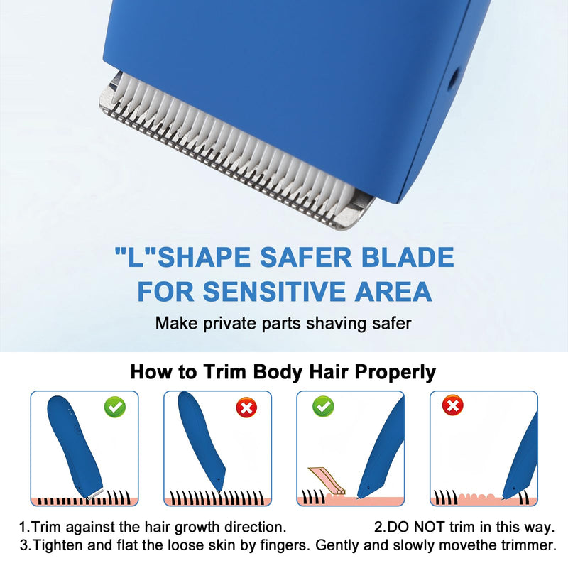 [Australia] - Pubic Hair Trimmer for Men and Women,Electric Shaver,Rechargeable & Cordless Electric Razor,Waterproof Wet/Dry,Ideal Razor Gift for Boy/Girl Friend (Blue) 
