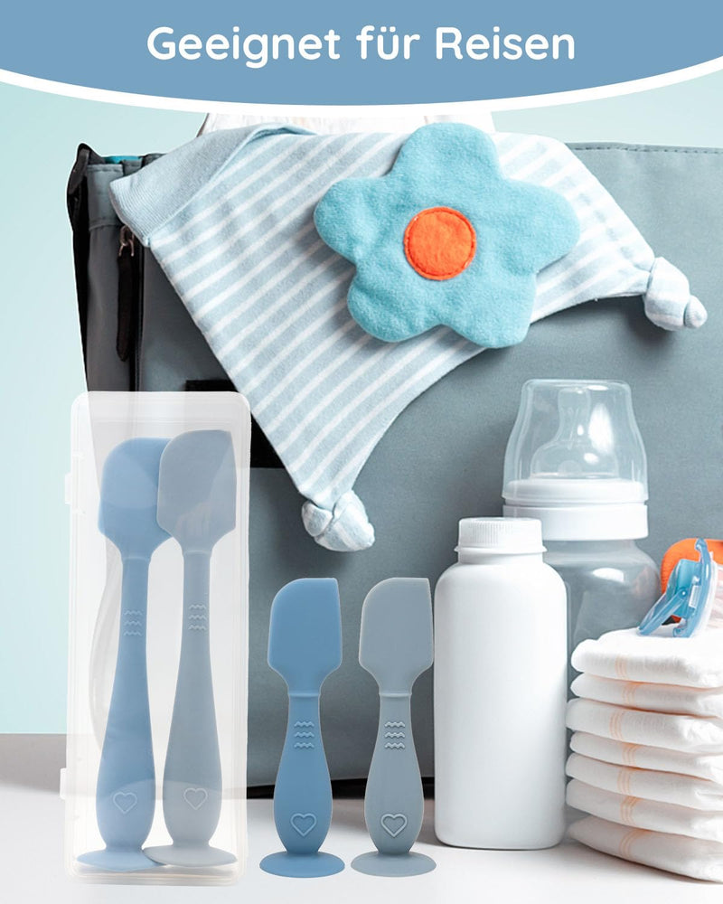 [Australia] - btrfe Baby Diaper Cream Spatula, Silicone Baby Diaper Rash Cream Applicator, Soft Butt Paste Spatula Brush with Suction Base for Newborn Essentials, 4 Pack (Blue) Blue 