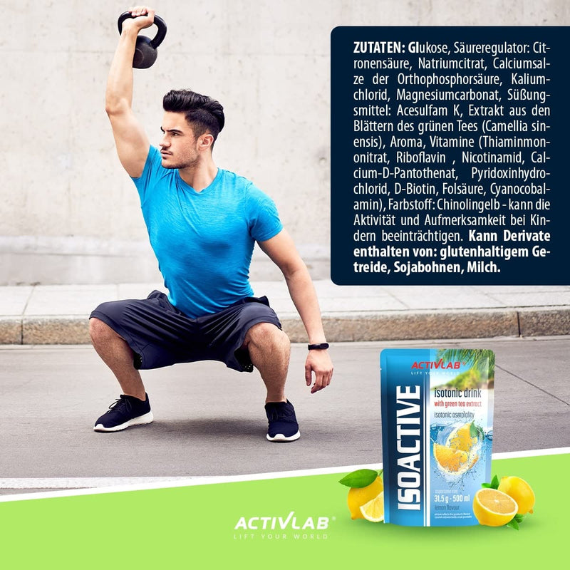 [Australia] - Activlab Isoactive Isotonic Drink | with GREEN TEA | Electrolytes | B vitamins | 20 x 31.5g | Lemon with green tea | 500 ml of a sports drink | practical bag | 3x laboratory tested 20 portions (pack of 20) 