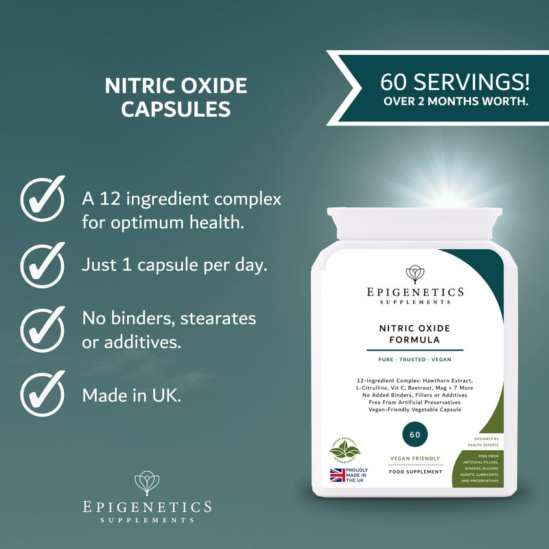 Nitric Oxide | 60 Capsules | L-Citrulline, Vitamin C, Hawthorn Berry, Beetroot, Magnesium, Zinc, Vitamin B6, Adenosine Triphosphate, Manganese, Niacin, Folic Acid