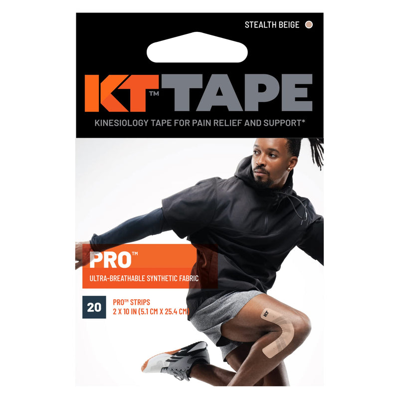 KT Tape, Pro Synthetic Kinesiology Athletic Tape, 20 Count, 10” Precut Strip STEALTH BEIGE
