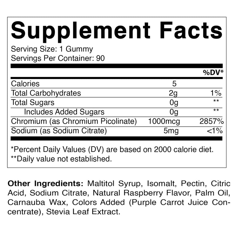 [Australia] - Vitamatic Chromium Picolinate 1000 mcg - 90 Gummies - High Potency Chromium - Raspberry Flavor 90 Count (Pack of 1) 