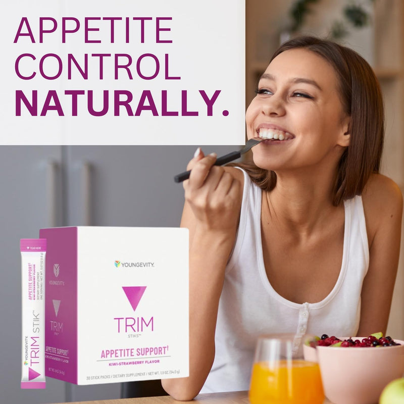 [Australia] - Youngevity Official Trim Stiks - Kiwi-Strawberry - Support Energy & Focus with Mood Boost - Bioperine & Theobromine Energy Powder - Appetite Support (30 Sticks) 
