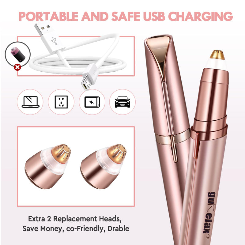 [Australia] - Eyebrow Trimmer for Women, Rechargeable Eyebrow Hair Remover, Painless Electric Razor with 2 x Replacement Heads, Eye Brow and Face Epilator Hair Removal (Rose Gold) Rose Gold-1 