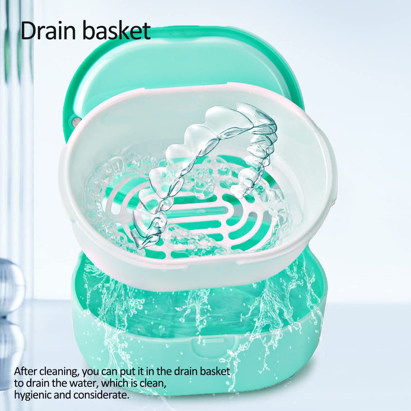 [Australia] - Denture Case, Double Denture Slot Cup Case Wet & Dry Portable Denture Case Portable False Teeth Container, Denture Cup with Lid for Cleaning Household Office Travel (Green) Green 