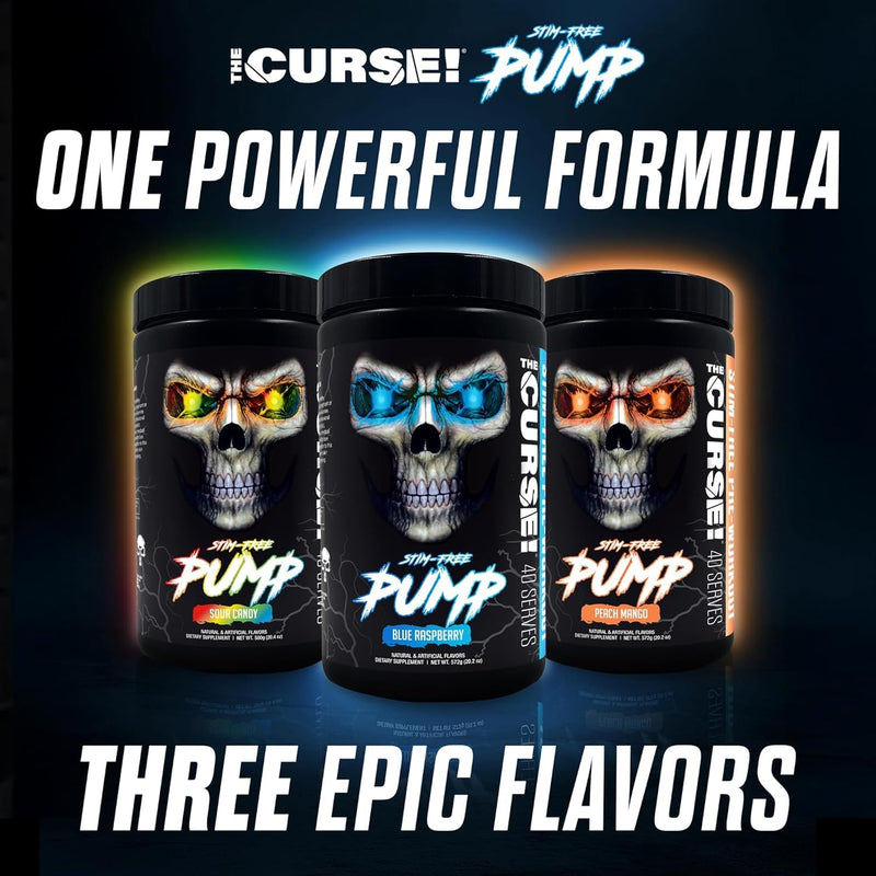 JNX The Curse! Pump – Stim-Free Pre-Workout | Blue Raspberry 40 Serves | Caffeine-Free Pump Pre Workout, Non-Stim Nitric Oxide Preworkout for Men & Women (572 g, Blue Raspberry) 572 g