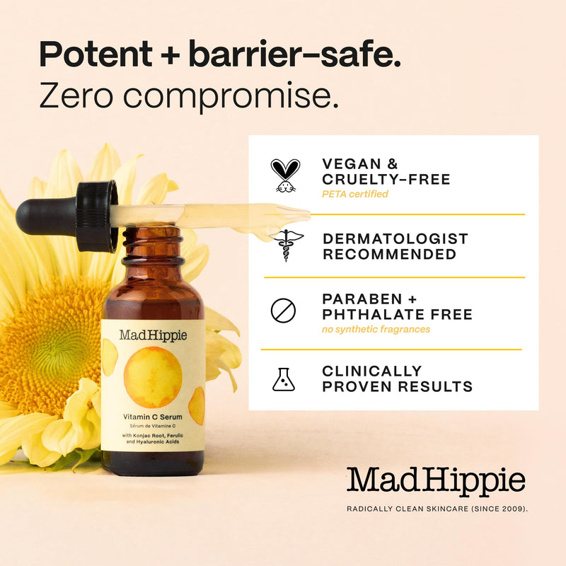 Mad Hippie Vitamin C Serum for Face – C + E + Ferulic Acid, Hyaluronic Acid, Stable Low-Irritation Formula, Brightening, 1.02 fl oz 1.02 Fl Oz (Pack of 1)