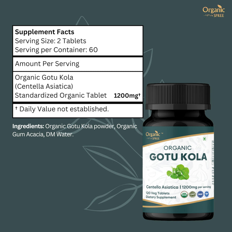 ORGANIC SPREE Gotu Kola 120 Tablets | Centella Asiatica (Mandukaparni) | USDA Organic Certified | Dietary Supplement - 120 Tablets* (1)
