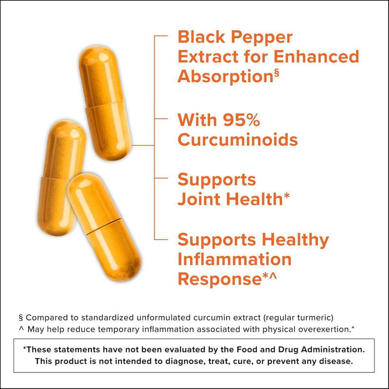Qunol Turmeric 2250mg + Black Pepper for Enhanced Absorption, 90 Capsules | Extra Strength Curcumin Supplement with 95% Curcuminoids, Supports Joint Health and a Healthy Inflammation Response 90 Count (Pack of 1)