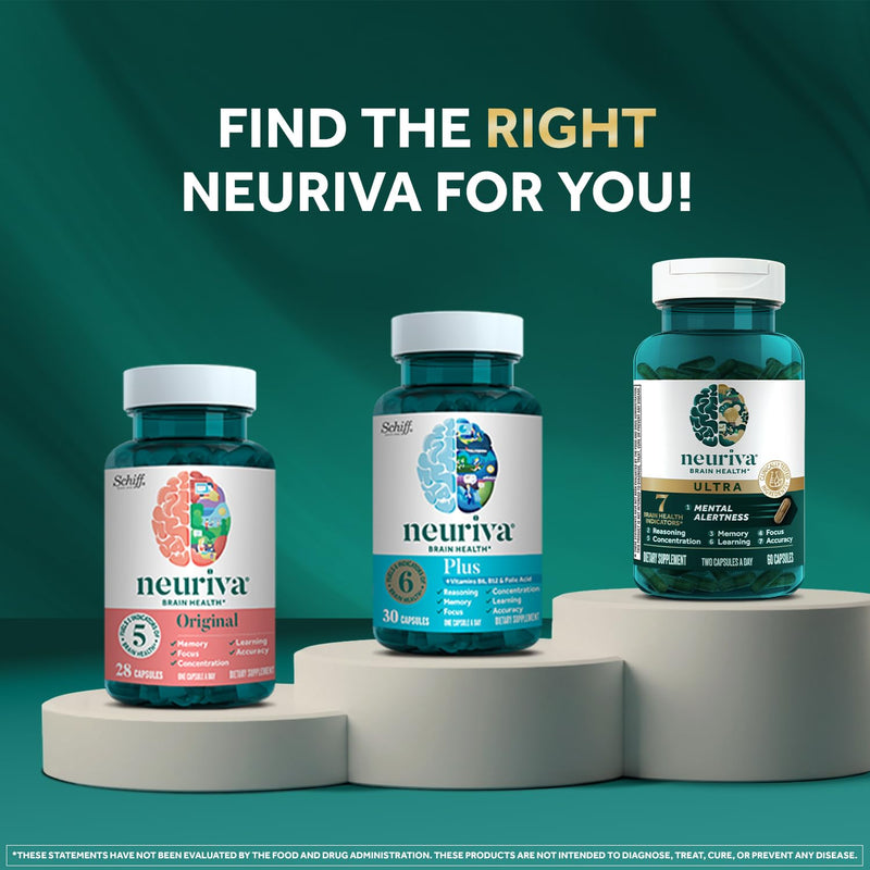 NEURIVA Ultra Brain Supplements for Memory and Focus, Phosphatidylserine, Cognivive, Neurofactor, Folic Acid, Vitamin B12 & Vitamin B6, 60 Count Capsules | Brain Supplements for Memory and Focus, Vitamin B12, Vitamin B6, Phosphatidylserine, Folate, Neu...