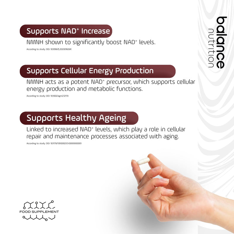 NMNH Supplement 500mg, NAD+ Booster, 60 Capsules, Healthy Ageing, Cellular Health, Energy & DNA Repair