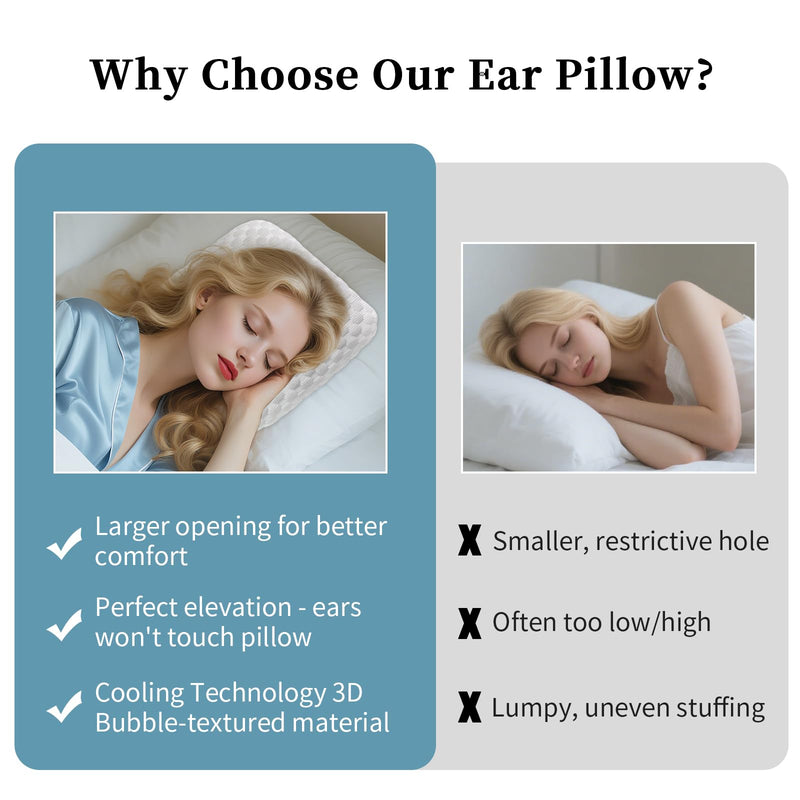 [Australia] - Ear Piercing Pillow for Side Sleepers with Hole for Ear Pain CNH Inflammation, Relief Sleeping Pressure Pain, Cooling and Breath Guard Pillow, Grey 