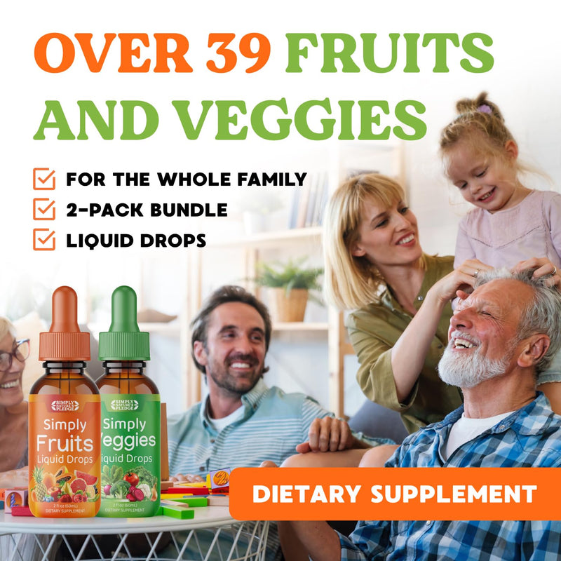 Simply Nature's Pledge - Fruit and Vegetable Supplements - Liquid Drops - Made with Whole Food Superfoods, Packed Vitamins & Minerals - Soy Free - Made in The USA 30 Servings (Pack of 2)