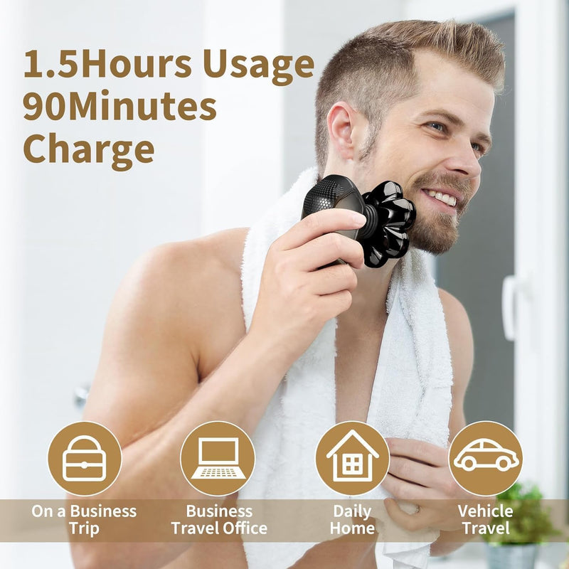 [Australia] - SHPAVVER Head Shavers for Bald Men: 5-in-1 Electric Razor - IPX7 Waterproof Shaving Grooming Kit for Balder - Turbo Speed & Precision Blades (Gold) Gold Light 