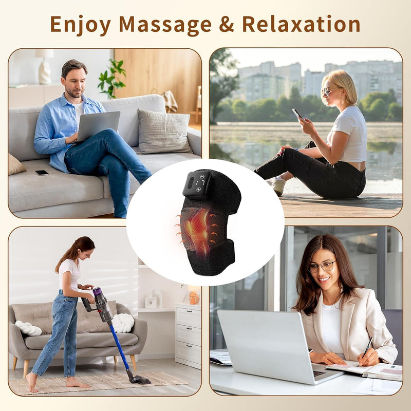 Nekteck Knee Massager with Heat - Cordless Heated Knee Brace with Vibration for Pain Relief, Rechargeable Knee Heating Pad with 5 Heat Levels and 3 Massage Mode, Ideal Gift for Mom Dad Matte Black