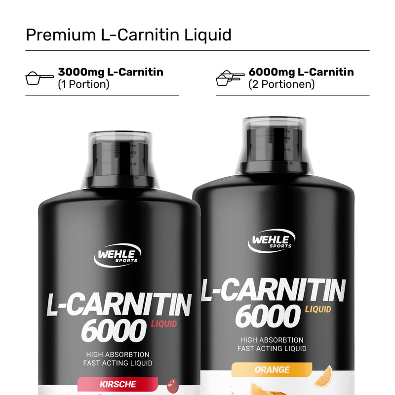 [Australia] - L-Carnitine 6000 Liquid (1000 ml) - Extra high dosage with 6000 mg of pure L-carnitine per daily portion - Amino workout drink - Delicious taste - Vegan - Wehle Sports (1000 ml, cherry) 1 l (pack of 1) 