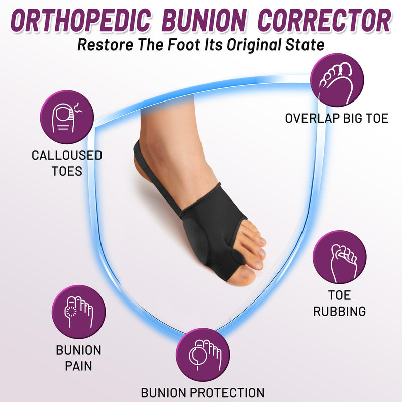 [Australia] - Bunion Corrector Sleeve, Breathable Bunion Big Toe Alignment Splint with Anti-Slip Heel Grip,4 Sizes,Extra Thick Gel Pads & Adjustable Straps for Hallux Valgus Comfort. XS: WOMEN 3-5 Black 