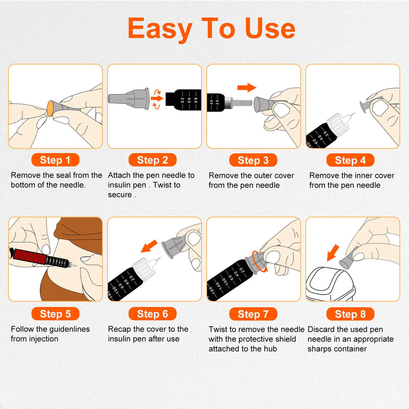 [Australia] - 31G 4MM(5/32") Insulin Pen Needles, Diabetic Needles for Insulin Injections, 100 Count, Universal Fit, Compatible with Most Pen Injector Device, Super Thin for Diabetes Comfortable Injection 