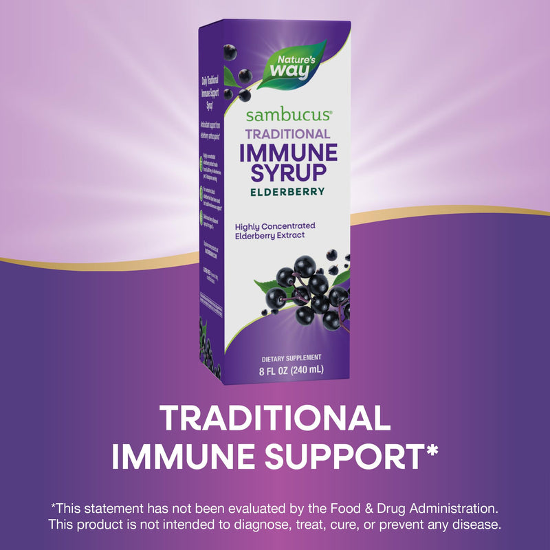 [Australia] - Nature’s Way Sambucus Elderberry Traditional Immune Syrup, Highly Concentrated Black Elderberry Extract, Traditional Immune Support*, Delicious Berry Flavored, 8 Fl Oz (Packaging May Vary) 8 Fl Oz (Pack of 1) 