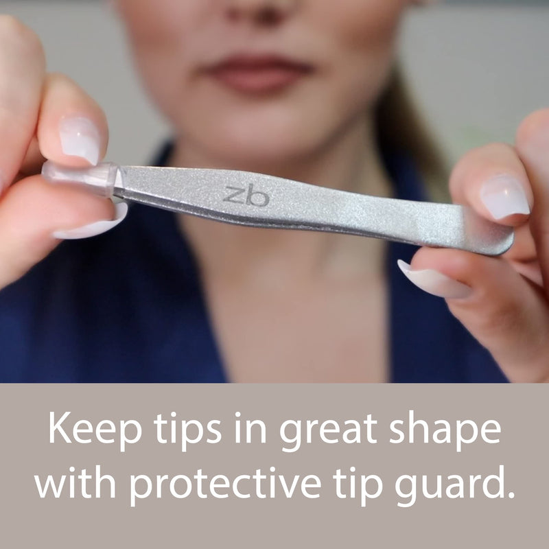 Zizzili Basics Tweezers - Surgical Grade Stainless Steel - Slant Tip for Expert Eyebrow Shaping and Facial Hair Removal - with Bonus Protective Pouch - Best Tweezer for Men and Women Silver