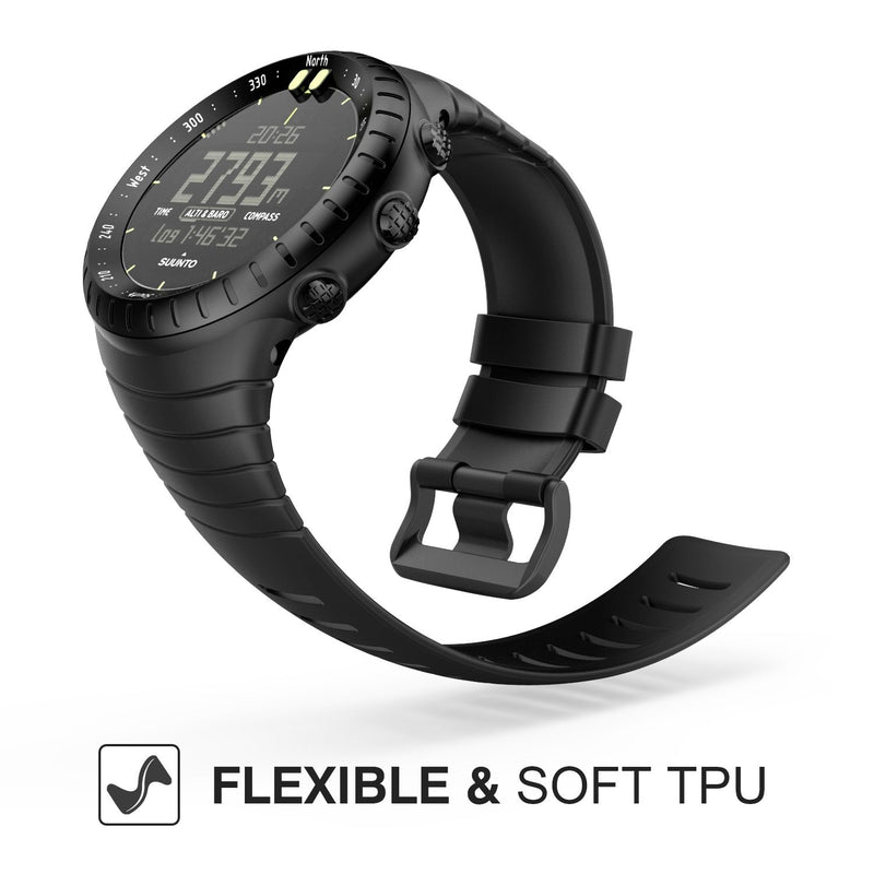 [Australia] - MoKo Suunto Core Watch Band, Classic Replacement Soft Wrist Band Strap with Metal Clasp for Suunto Core Smart Watch, Fits 5.51"-9.06" (140mm-230mm) Wrist, All Black 