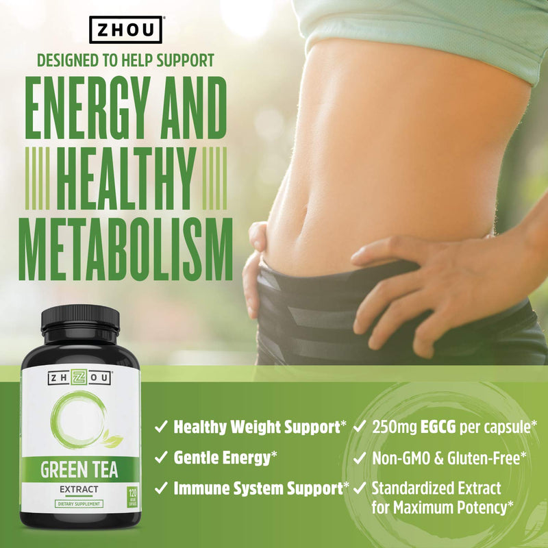 [Australia] - Zhou Green Tea Extract Capsules with EGCG, Natural Energy, Mental Focus, Immune Health, Antioxidant and Heart Support, Non-GMO, Vegan, Gluten Free, 120 Capsules 