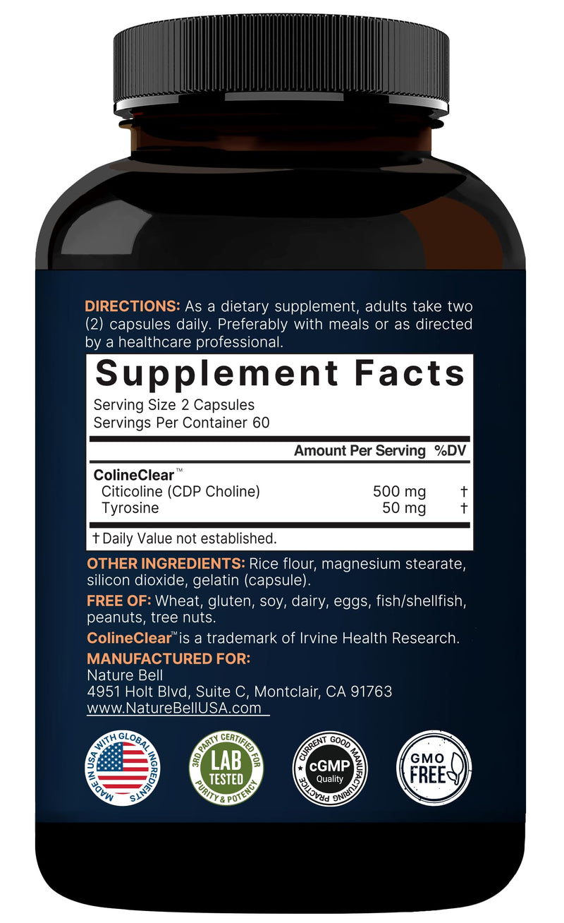 [Australia] - NatureBell Citicoline Supplements, CDP Choline, Citicoline 500mg Plus Tyrosine 50mg Per Serving, Optimized Dosage, 120 Capsules, 2 in 1 Formula, Dual Action Brain Supplement, Non-GMO 