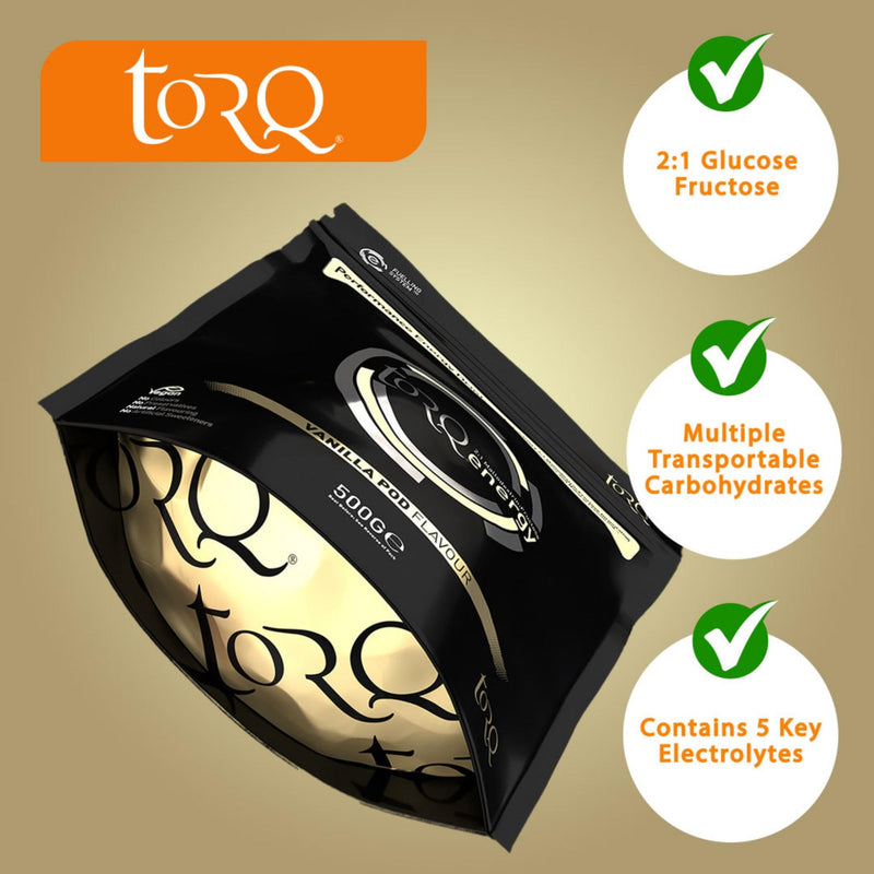 TORQ Flavoured Electrolyte Powder - Natural Vanilla Pod Isotonic Hydration Powder with Electrolytes Drink | Fast Delivery Energy Drink with High Carbohydrates and Sodium | 15 Single Servings 15 Servings - 500g