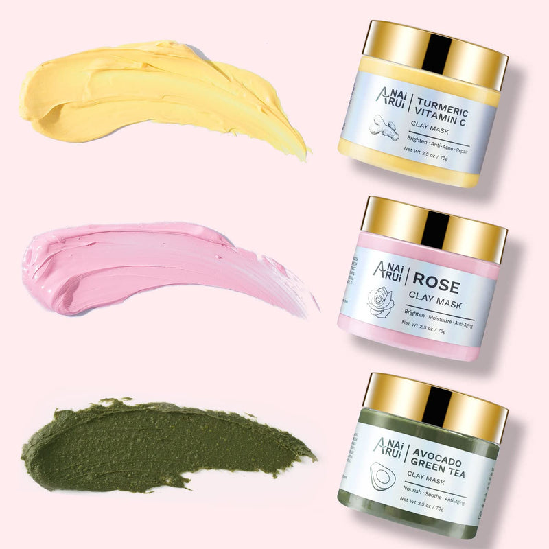 ANAI RUI SPA Mask Kit,Turmeric Vitamin C Mask,Rose Facial Mask-Avocado Green Tea Mud Mask+Ceramide Skin Barrier Serum,Skin Barrier Repair