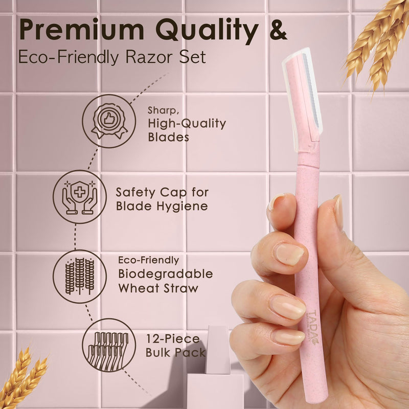 TADA Natural Beauty Biodegradable Dermaplaning Tool 12pk, Face Eyebrow Face Razors, Face Shaver & Exfoliating (Pink) Pink
