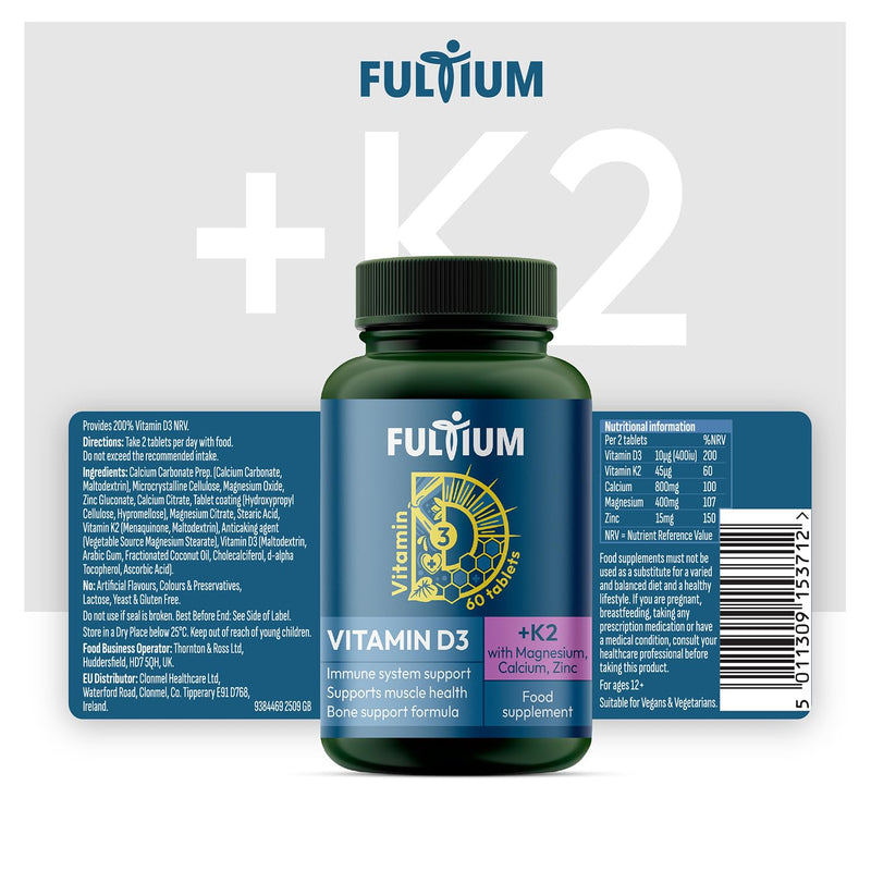 D3 + K2, 400 IU Vitamin D3, Calcium 800mg, Magnesium 400mg | 60 Tablets|Immune, Bone & Muscle Support | from The UK’s No.1 Vitamin D Prescription Brand** | Vegan | Food Supplement