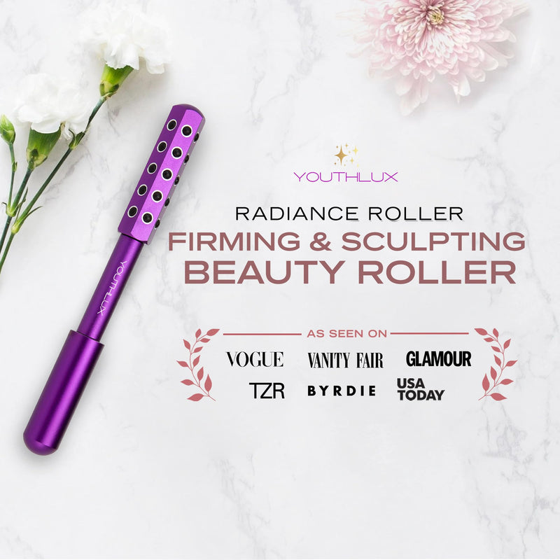 Radiance Roller – Germanium Stone Facial Massage Tool for Lifting, Sculpting, De-Puffing, Glow Boost, Energizing & Cooling Effect (Purple) Purple