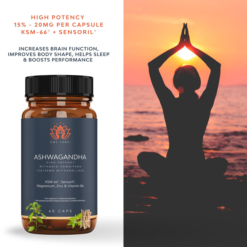 Ashwagandha KSM 66 + Sensoril (15-20% Withanolides) Cortisol Reducing Supplements for Deep Sleep, Energy, Concentration and Stress Relief. 2 Month Supply Ashwagandha High Strength KSM 66 Capsules Ashwa QSTA