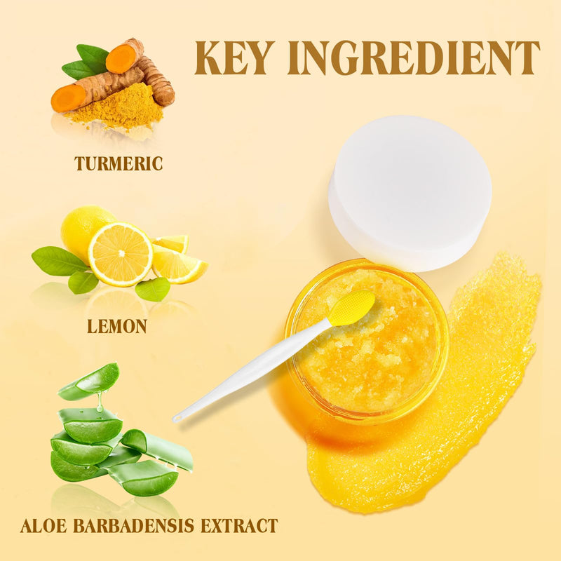 [Australia] - Turmeric Lemon Lip Scrub with Brush, Lip Scrubber Exfoliator for Dark Lips, Dry, Chapped Lips, Reduce Fine Lines, Natural Nourish Sugar Lip Scrub with Aloe Vera, Deep Hydration Moisturization 100g 2.26 Ounce (Pack of 2) 