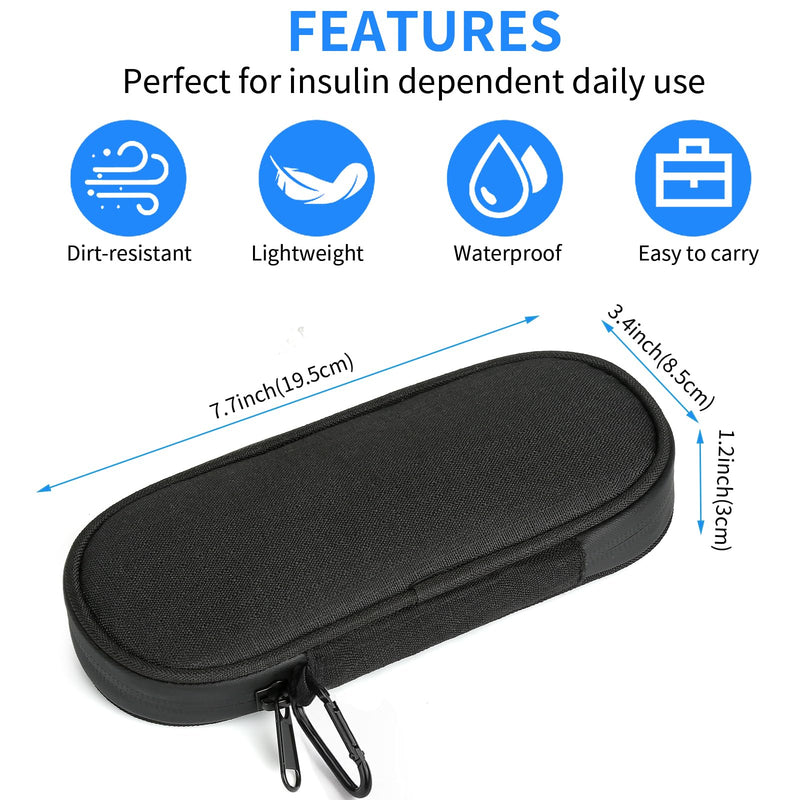 [Australia] - Insulin Pen Cooler Travel Case with 2 Reusable TSA Approved Ice Packs, Diabetic Medication Insulated Cooler Bag for Insulin Pens and Other Diabetic Supplies Storage Black 