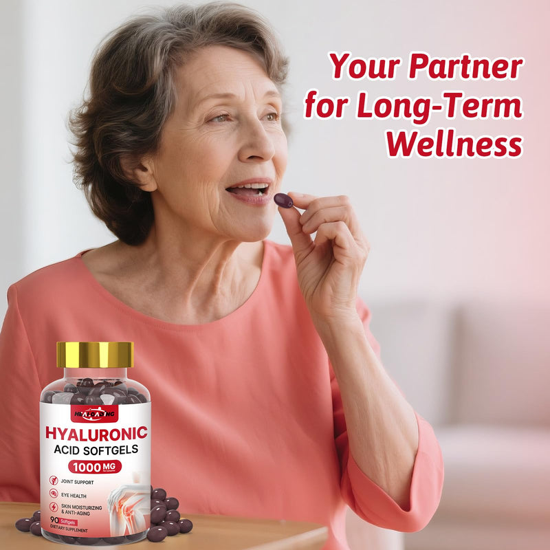 [Australia] - Hyaluronic Acid Supplements 1000mg Softgels: Joint Supplements for Men Hyaluronic Acid for Skin & Joint Hydration Non-GMO and Gluten Free 