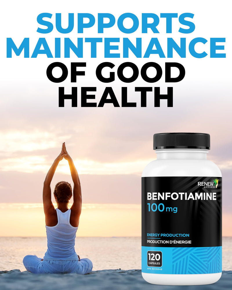 Renew Actives Benfotiamine 100mg – Supports Energy Production & Overall Wellness – Vegan, Non-GMO, Gluten-Free – 120 Capsules