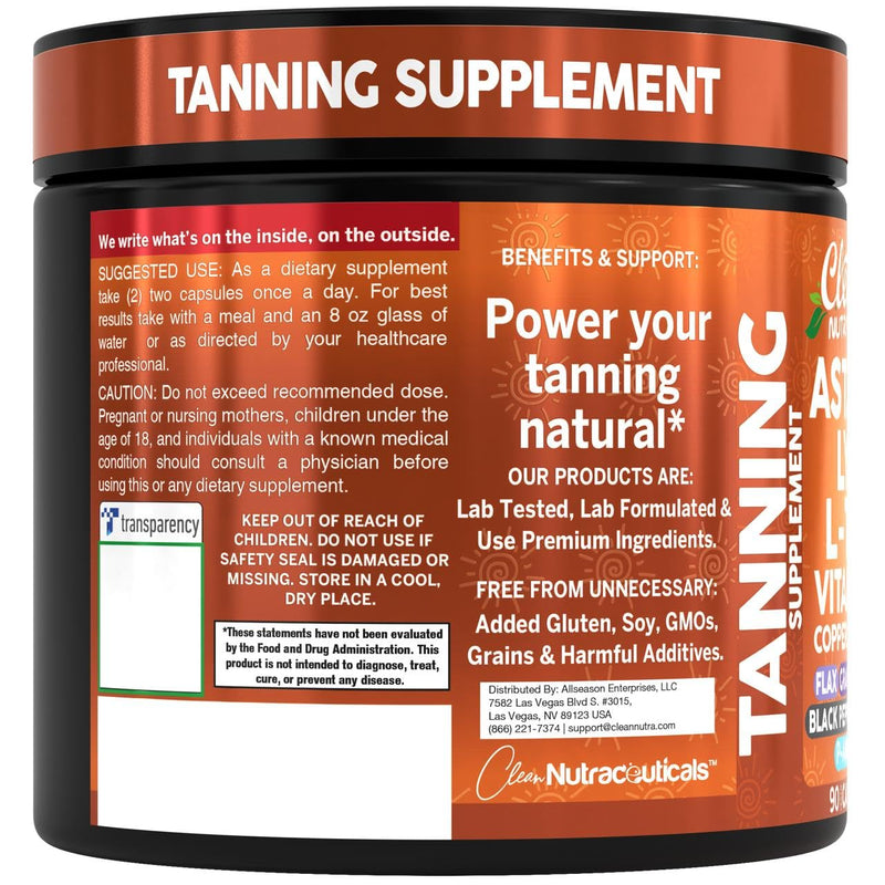 [Australia] - Clean Nutraceuticals Solar Skin Tanning Supplement, Astaxanthin, Lycopene, L-Tyrosine, Vitamins A C D E, 90 Capsules 