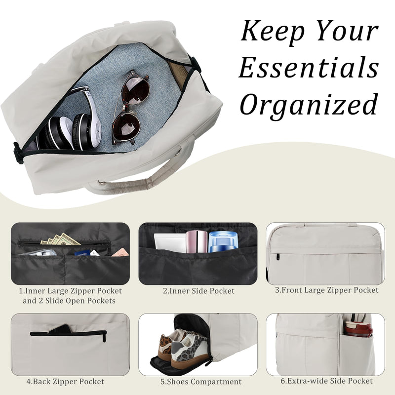 Travel Duffle Bag with Shoe Compartment and 5 Set Polka Dot Packing Cubes for Travel