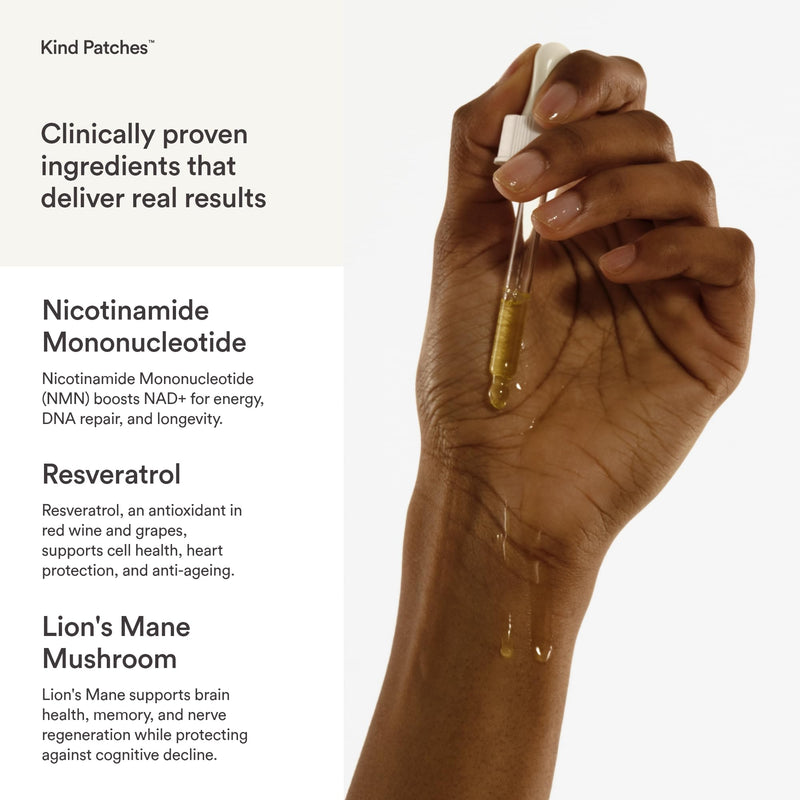 Kind Patches | NAD+ Patches | Cellular Energy and Metabolism Support | Botanical Plant-Based Formula with NMN, Resveratrol & Lion's Mane | 30 Vegan Patches 30 Patches (1 Pack)