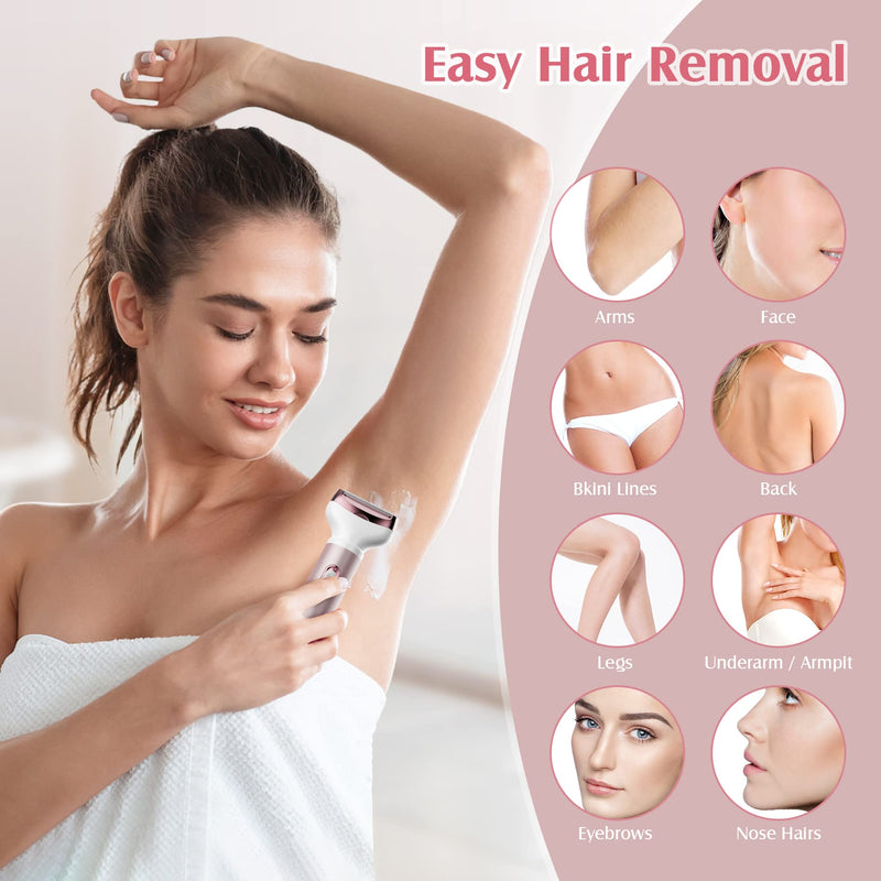 [Australia] - Womens Electric Razor, 4 in 1 Face Shaver for Women, Facial Hair Remover for Women, Electric Women Bikini Trimmers for Legs, Travel Razor for Eyebrow Ear Nose Hair Lip Beard Armpit, Rose Gold 