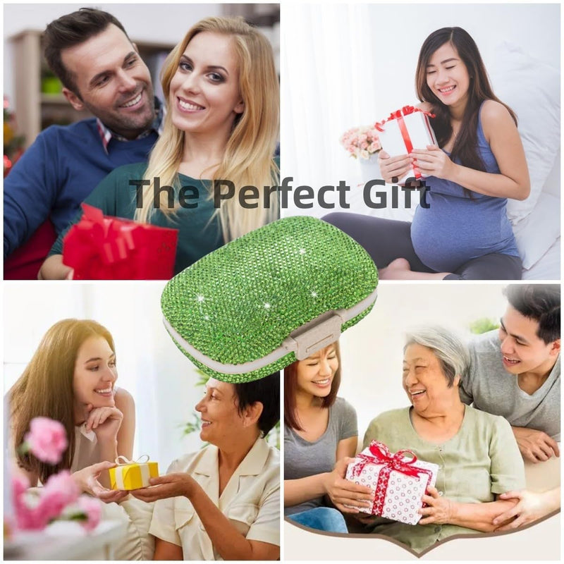 Cute Pill Organizer Small Bling Pill Case for Purse Medicine Vitamin Container Holder Daily Pill Box Container for Women Travel Medicine Kit(Green) Green【limited Edition】